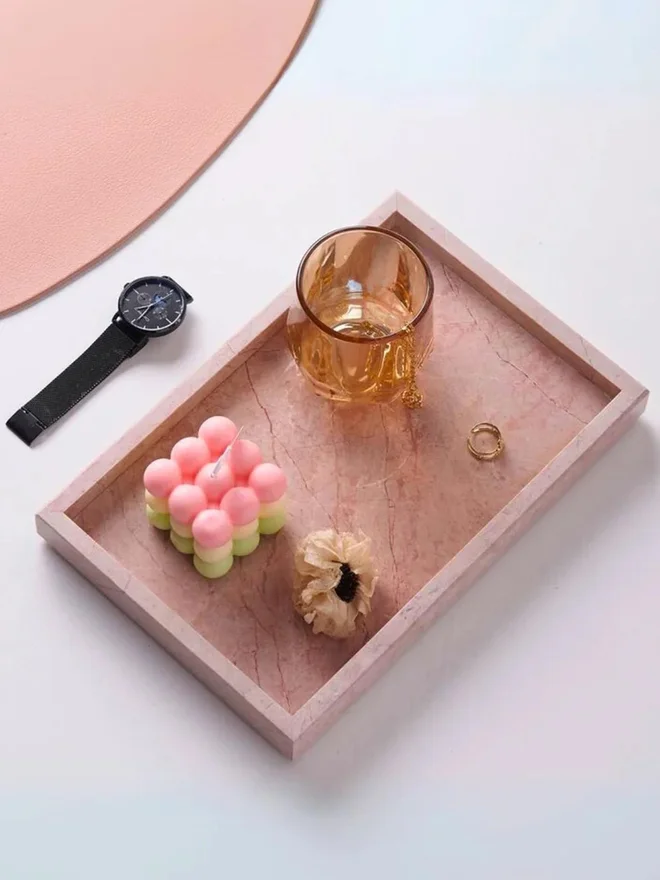 1Chase 1CHASE Natural Pink Marble Rectangular Tray